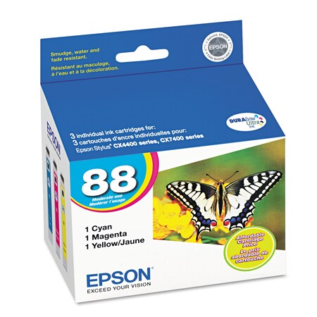 Epson T088520S (88) Ink, 430 Page-Yield, Cyan; Magenta; Yellow T088520-S